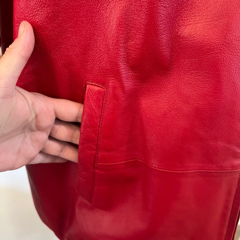 Vintage Venezia Red Leather Zip Up Bomber Jacket Oversized 90s Plus Size 16W - Picture 4 of 13